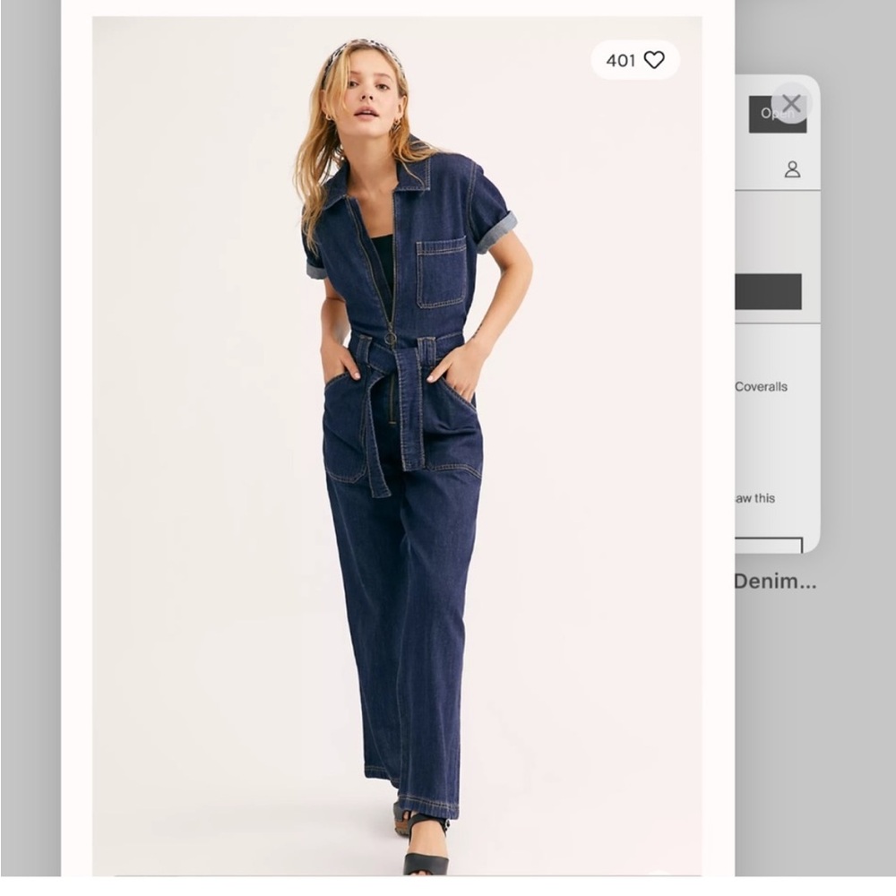 Wrangler Dark Indigo Denim Belted Short-Sleeve Jumpsuit - Picture 2 of 16